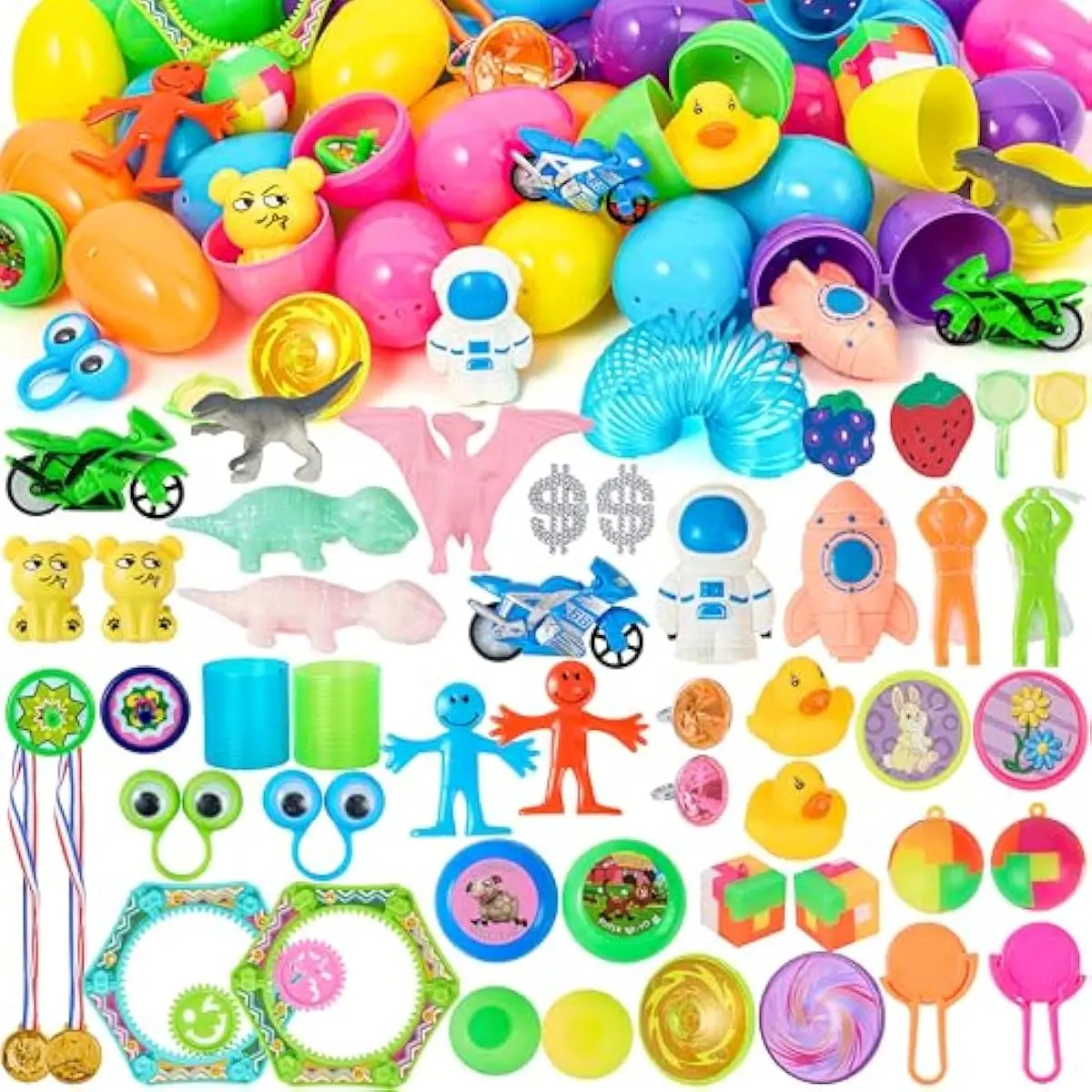 48Pcs Easter Eggs with Toys Inside, Prefilled Easter Eggs with Popular Assorted Toys for Kids Boys Girls, Basket Stuffers Filler, Party Favors, Classroom Exchange