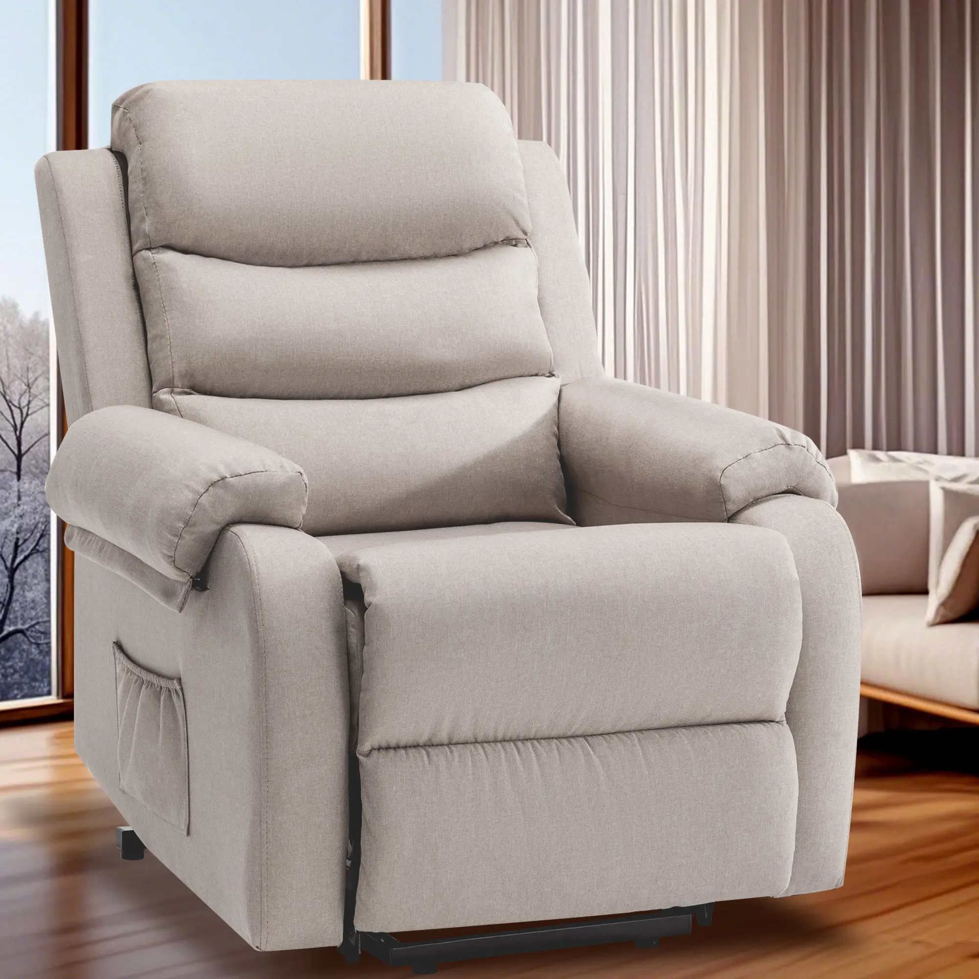 Korser Small Adjustable Power Lift Ergonomic Chair for Elderly - Linen Fabric, 45°-155° Reclining Angle, Memory Function, Weight Capacity, Easy Setup, Nursery & Living Room Use, Good Posture Support
