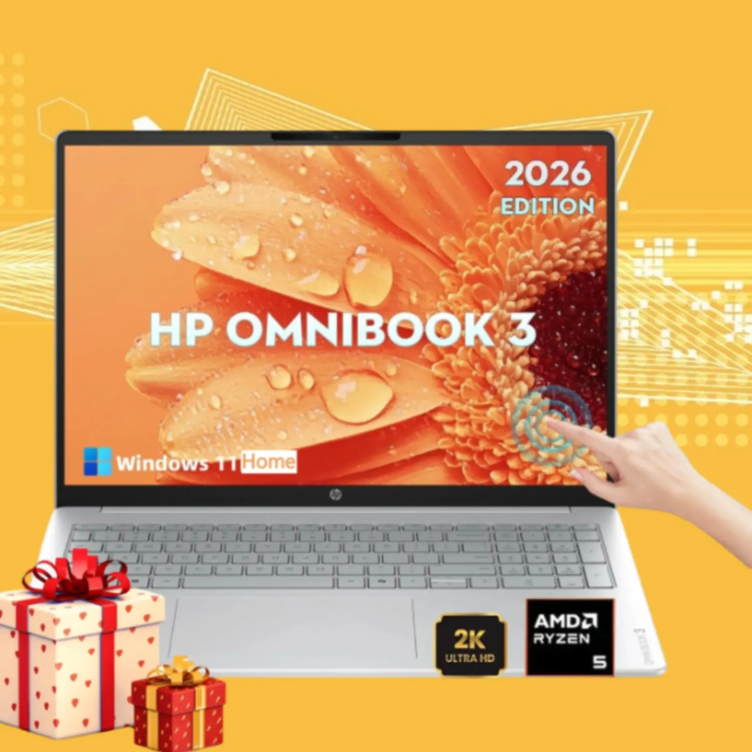 HP OmniBook 16'' 2K IPS Touchscreen Laptop 2026 Edition, AMD Ryzen 5 40, Up To 8GB RAM, 512GB SSD, Radeon 610M Graphics, FHD Camera, Copilot AI, Windows 11 Home, For Business Use