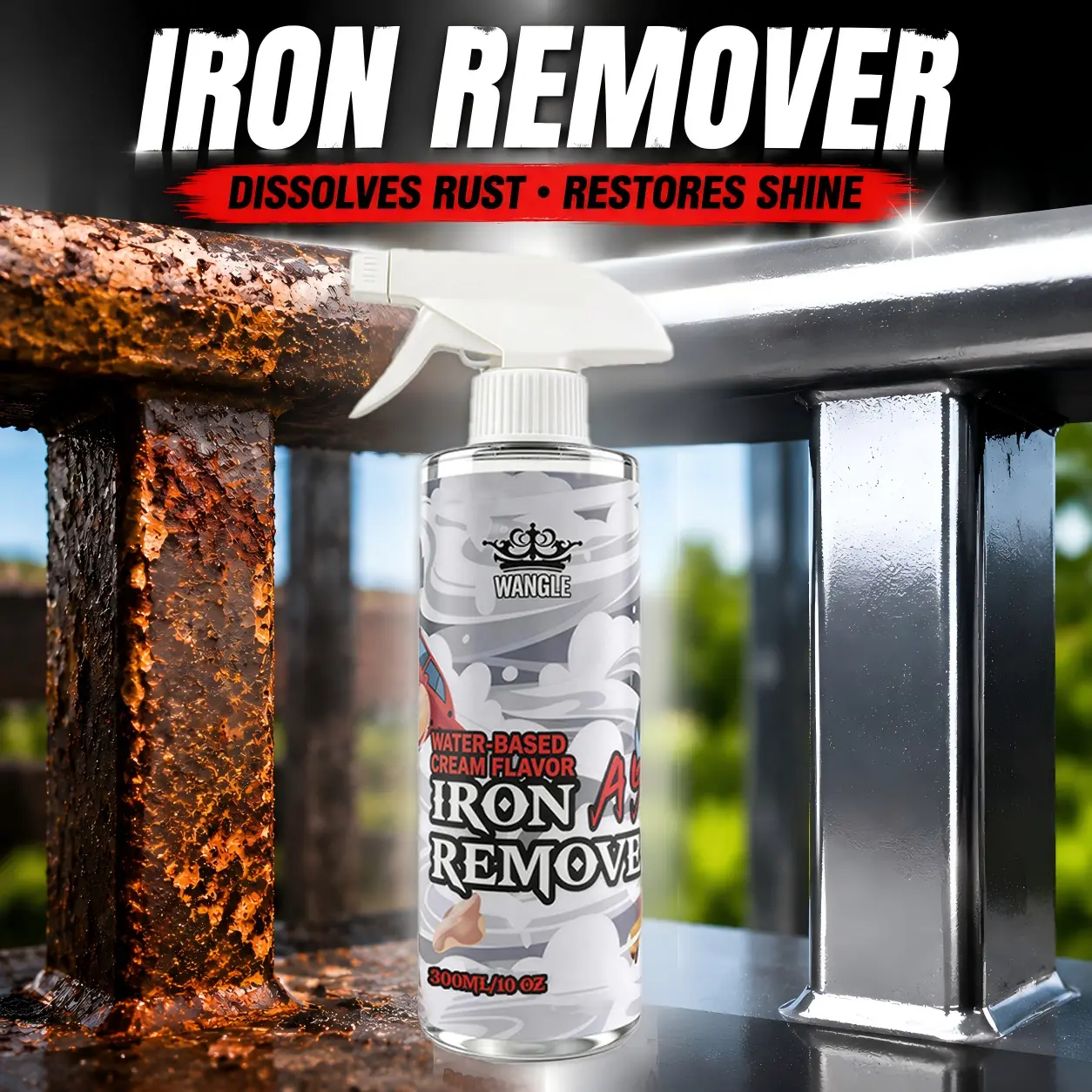 Multi-Function Fast-Acting Rust Remover - Advanced Formula for Deep Rust, Corrosion, Oxidation Removal, Metal Shine & Smooth Surface Restoration, Ideal for Automotive Parts, Industrial Equipment Cleaning