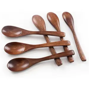 6PCS Wooden Spoons for Eating, 6 Inch Small Wooden Spoons for Honey, Coffee, Tea, Hot Cocoa, Jam, Bath Salts, Little Wood Table Spoon for Stirring, Smooth Finish, Unique Gifts for Men Women