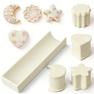 KAVILIN 4 Pack Cake Pop Molds, Printed Star Moon Sun Heart Shaped Cake Pop Cutter and Pusher Set, DIY Baking Supplies for Home Baking, Birthday Parties, Wedding Desserts (ivory white)