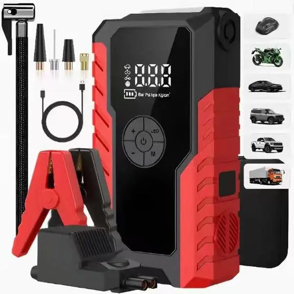 【BRAWHOOHE】Portable 150PSI Digital Tire Inflator & Car Jump Starter for Gas/Diesel Emergency Power Pack with LCD Display & LED Light Nozzle Pressure