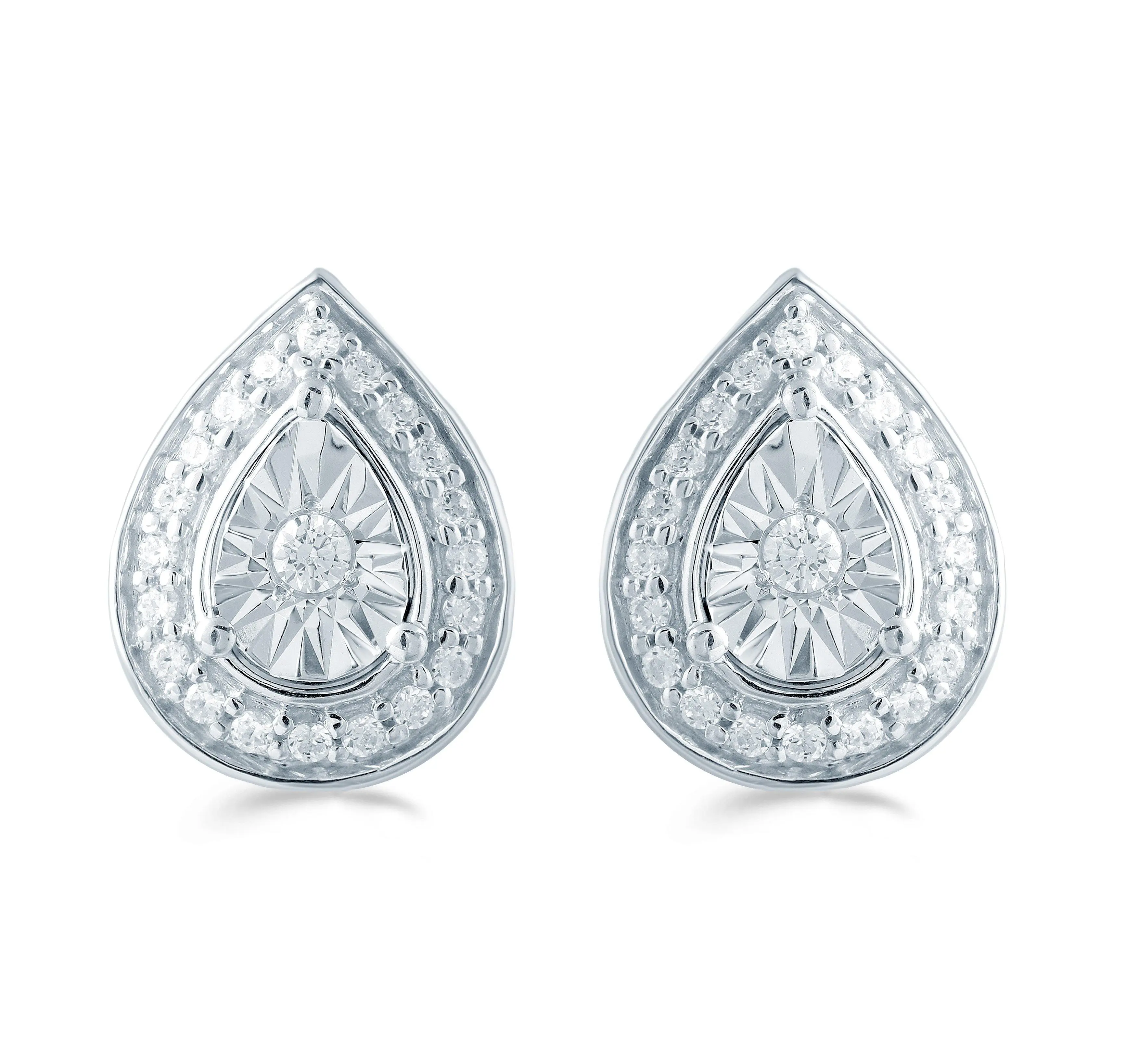 1/5CT TW Diamond Teardrop Pear Cluster Stud Earrings in Sterling Silver