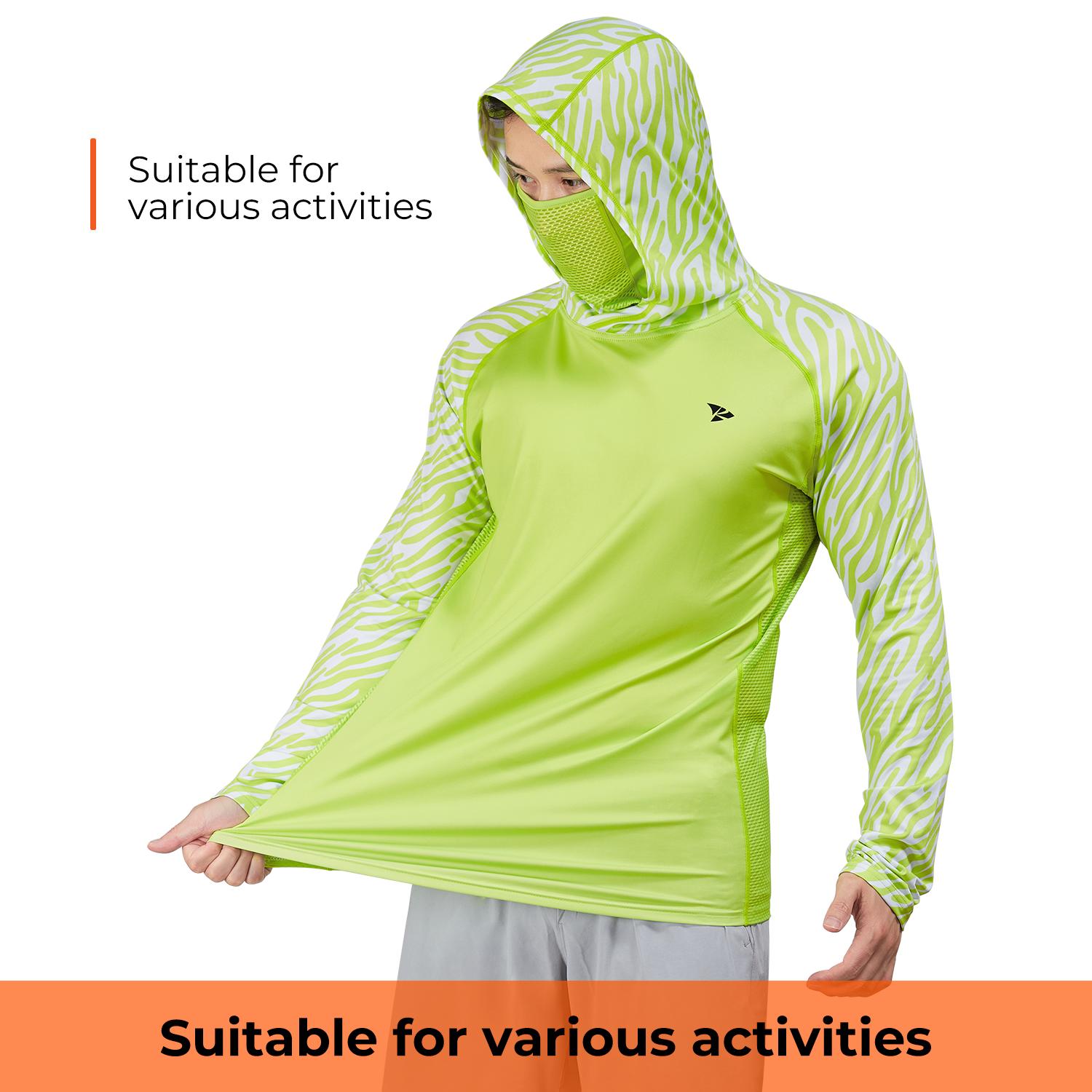 RODEEL 915 Sun Hoodie Shirts w/ Mask Neck Gaiter Men UPF 50+ UV Protection Long Sleeve Lightweight Quick Dry Moisture Wicking Breathable Cooling Activewear for Outdoor Sport Gym Fishing Roofing Landscaping Construction Gardening, Holiday Gift