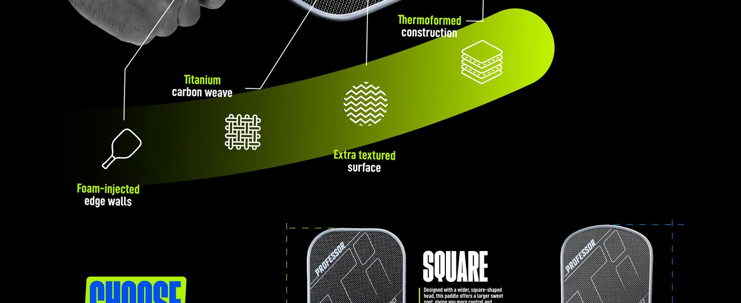 Professor Titanium Pro Pickleball Paddle- Designed with Titanium Carbon Fiber Weave Surface - 16MM Foam Injected Thermoformed Core - USAPA Approved - High Grit Surface for Max Spin & Power