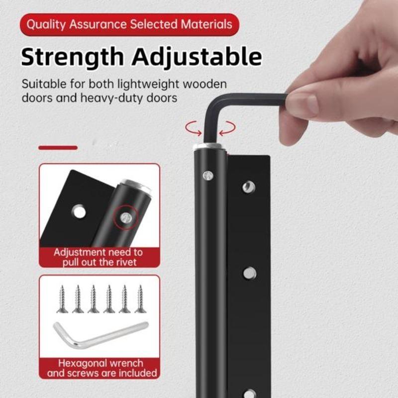 Automatic door closing tool, suitable for doors weighing up to 50 kg, 150° opening angle, spring-loaded self-closing hinges, adjustable locking speed, stainless steel soft-closing top catch, arm screw and wrench lock, easy to install door closer detail 3