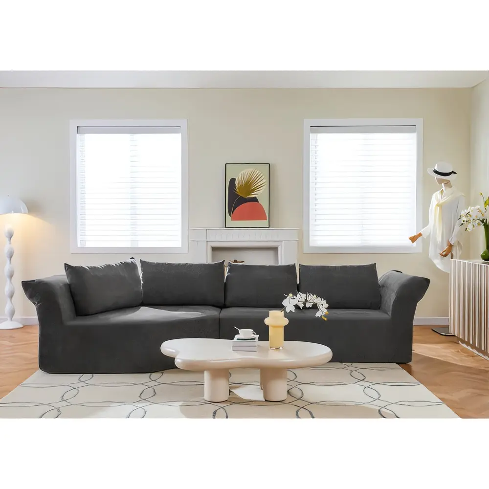 Niaace Modern Minimalist Modular Sectional Sofa Left Arm Wide Armrests & Throw Pillows Elegant Curved Corner Sofa for Living Room & Bedroom