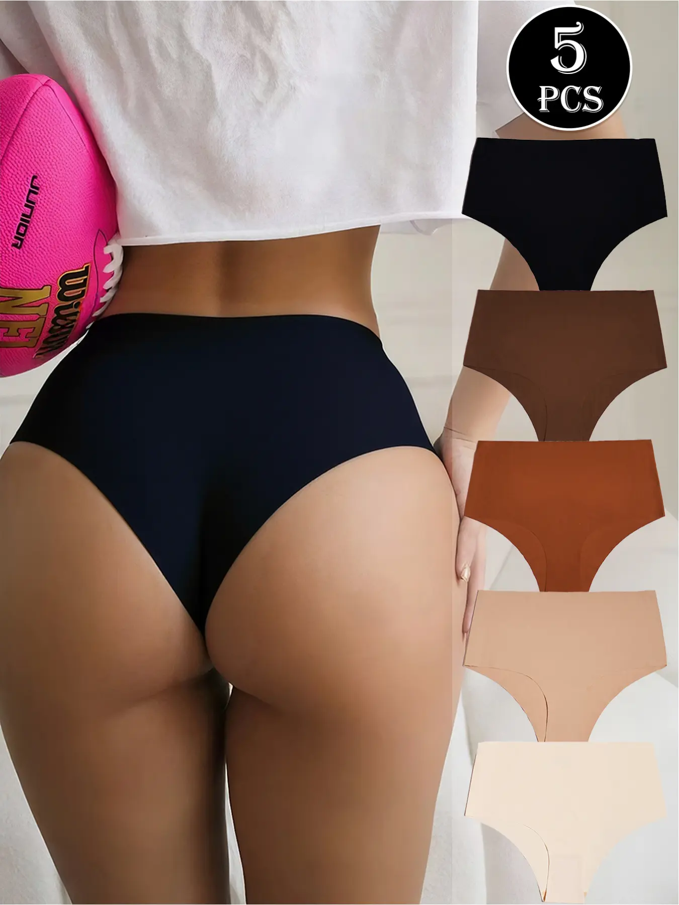 5 Pack Women's Second-Skin Seamless High Rise Soft Stretch Panties, High Waisted Seamless High Waist No Show Solid Seamless Panty Plain Panty 5+ Colors Breathable Nylon Spandex Blend Tummy Control All-Day Comfort Underwear Soft Comfy Panties
