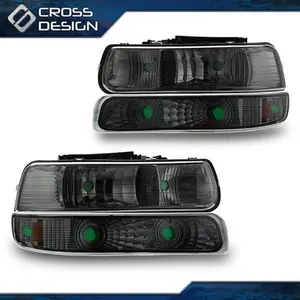 CROSSDESIGN Corner Headlights & Signal Bumper Lamps Smoked Fit For 1999-2002 Chevy Silverado