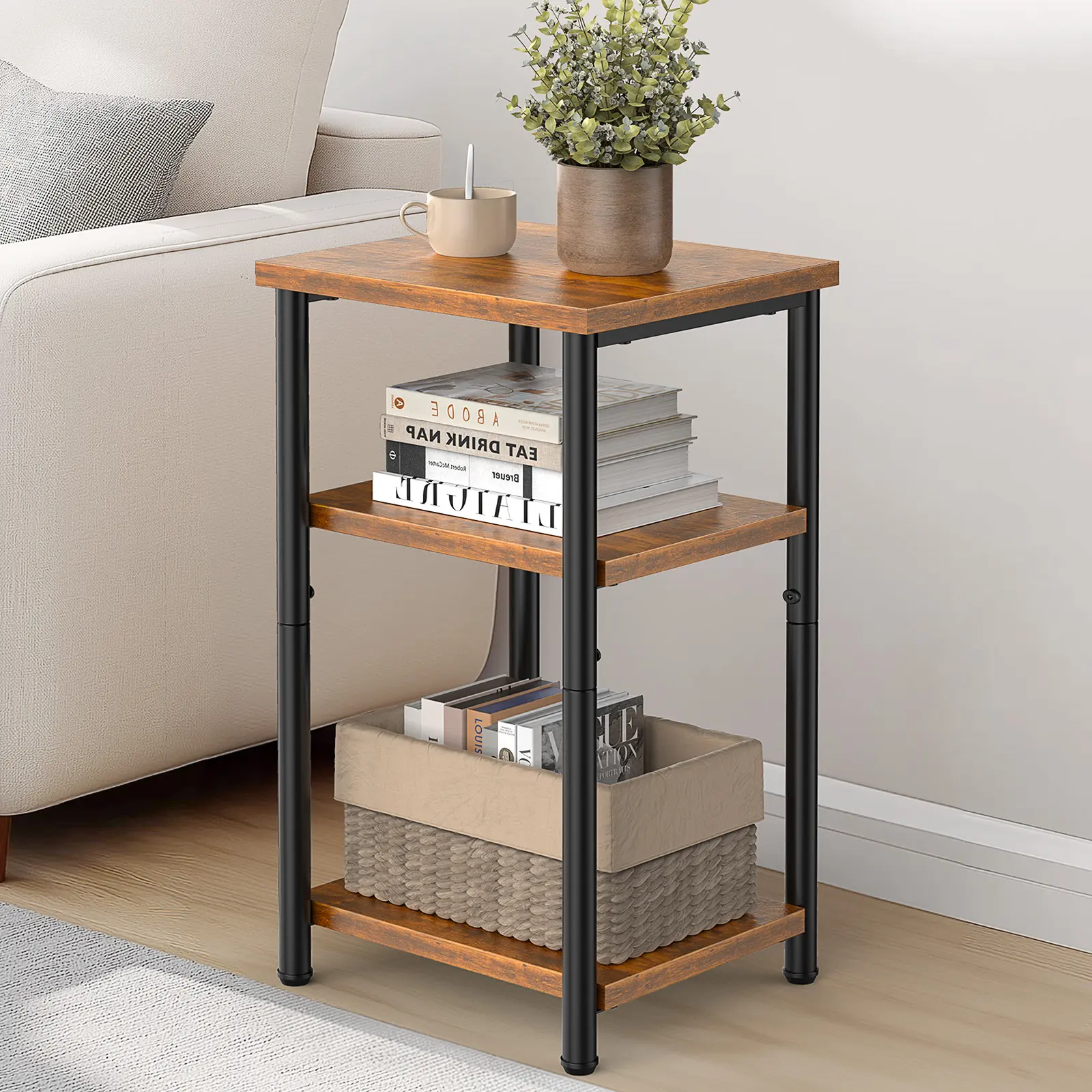 Sweetcrispy Tall Rectangle Modern Pedestal Side Table - Assembly Required Indoor Furniture with Storage, Modern Accent Piece for Small Spaces, Living Room, Bedroom