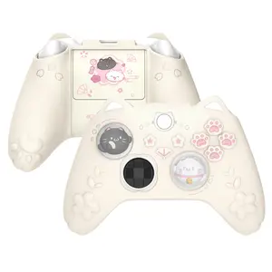 PlayVital Cute Silicone Controller Skin for Xbox Series X/S-Cherry Blossoms Kitten Anti-Slip Grip Protector W/Thumb Grips & Sticker -Soft Rubber Cover for Xbox Core Wireless Controller
