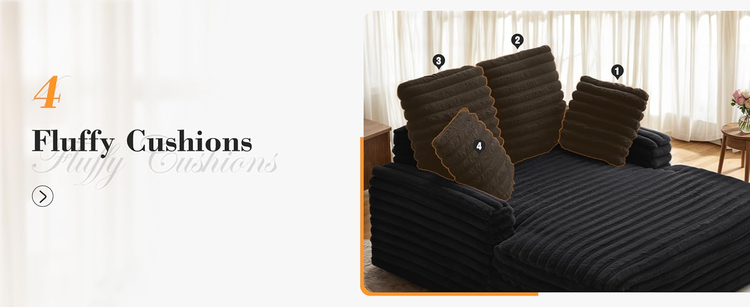 Apicizon Oversized Chaise Lounge Chair, Fluffy Cozy Sleep Couch with Striped Faux Fur Throw Pillow, Modern ‌Full Size Bed for Living Room/Bedroom