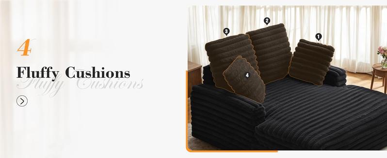 Apicizon Oversized Chaise Lounge Chair, Fluffy Cozy Sleep Couch with Striped Faux Fur Throw Pillow, Modern ‌Full Size Bed for Living Room/Bedroom