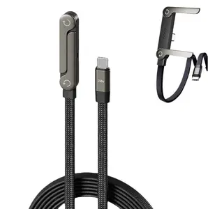 Sideways Phone Charger, 2 in 1 Invisible Holder Charger Cable, 240W Braided Fast Charge Cable with Built-in Phone Stand, 2026 New Foldable Durable USB-C Cord for Phone