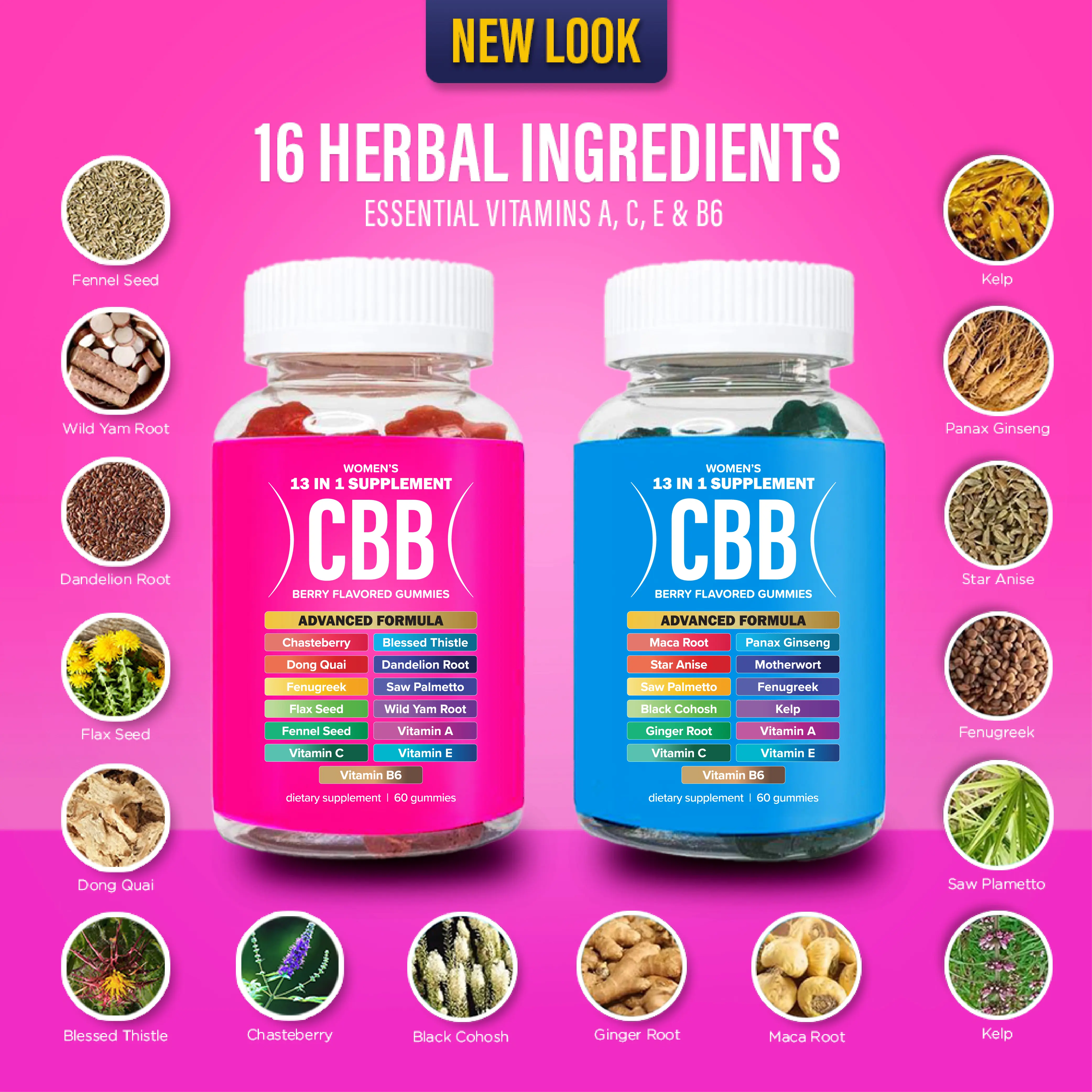 CBB All-In-One Women's Wellness Gummies Combo Pack | 16 Herbal Ingredients + Vitamins A, C, E & B6 | The Daily Gummies Worth the Hype |  Berry Flavor | One Month Supply | 120 Gummies