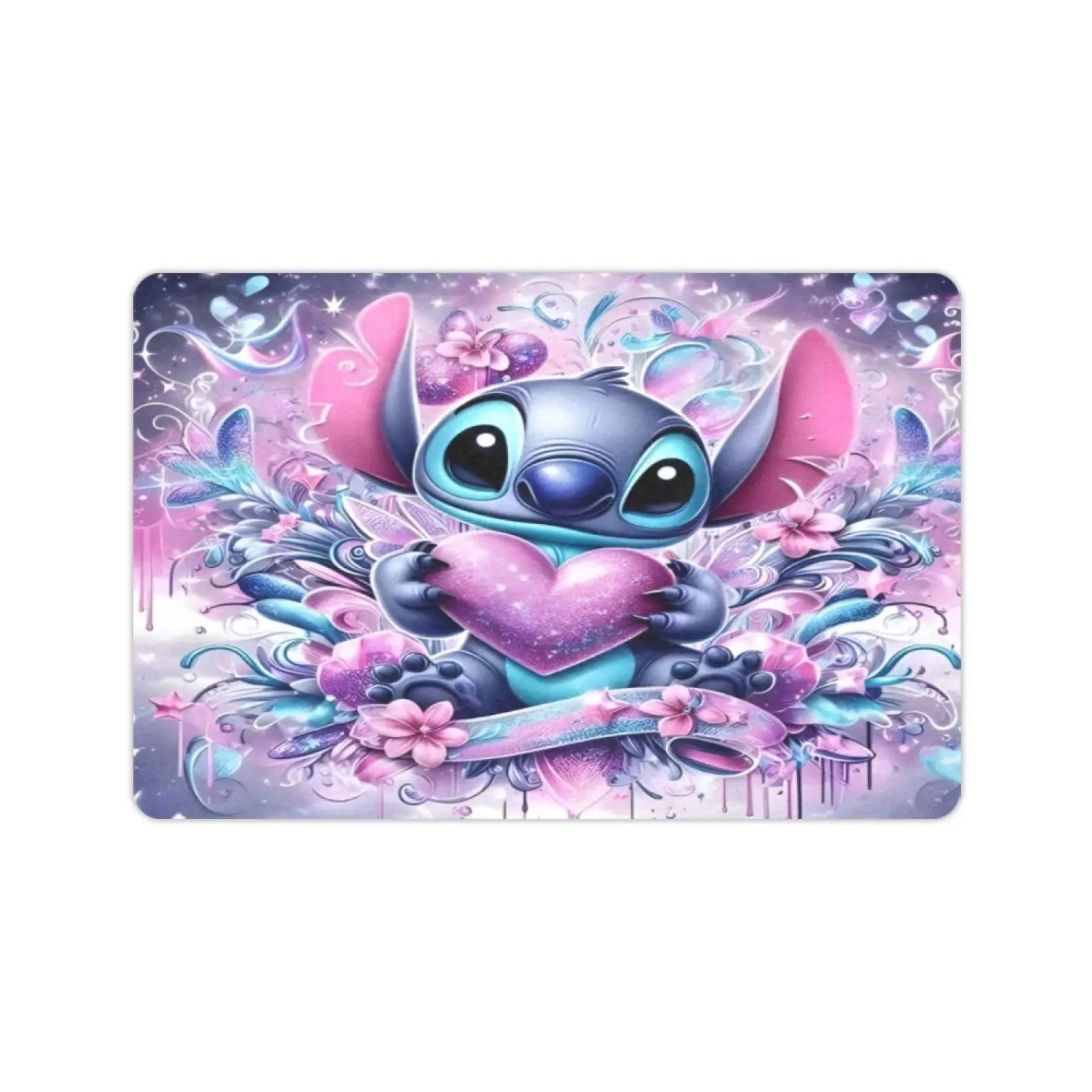 DISNEY CLASSIC Stitch Love Heart Floral Print Doormat - Non-Slip Low-Profile Creative Entry Door Mat for Indoor-Outdoor Home Bedroom Decoration, Creative Floor Mat, Home Decoration Mat