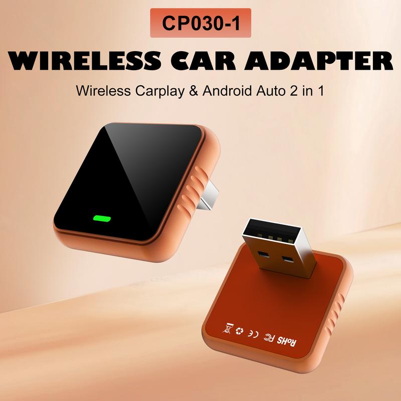 2026 Wireless CarPlay Adapter for iPhone & Android Fast Connection Zero Latency Hands-Free Calling & Charging Compact Orange Design