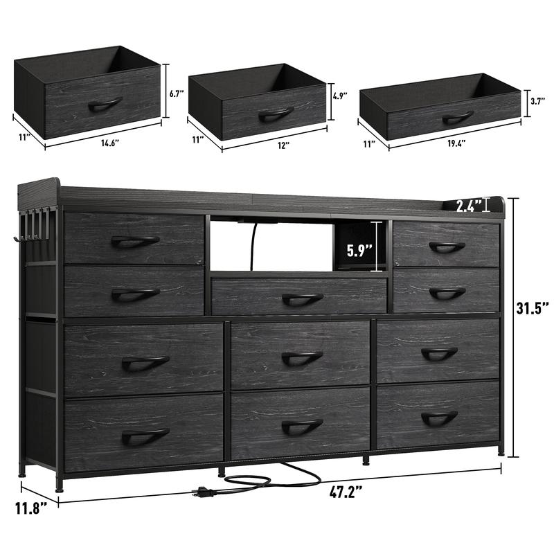 【Hot seller On Sale】Raybee Dresser for Bedroom with 8/11 Drawers, Up to 60" TV Stand for Bedroom with LED Lights & Charging Station, Sturdy Dresser with Shelves & 4 Hooks Sturdy Metal Frame & Fabric Drawers, Ideal Home Organizer for Bedroom,Hallway
