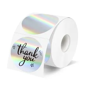Yegawen 2" Circle Holographic Thermal Label Stickers,Round Printable Rainbow Glitter Thermal Printer StickerLabels for Gift Wrapping, Self-Adhesive Name Price TagDIY Custom Logo Design- Silver