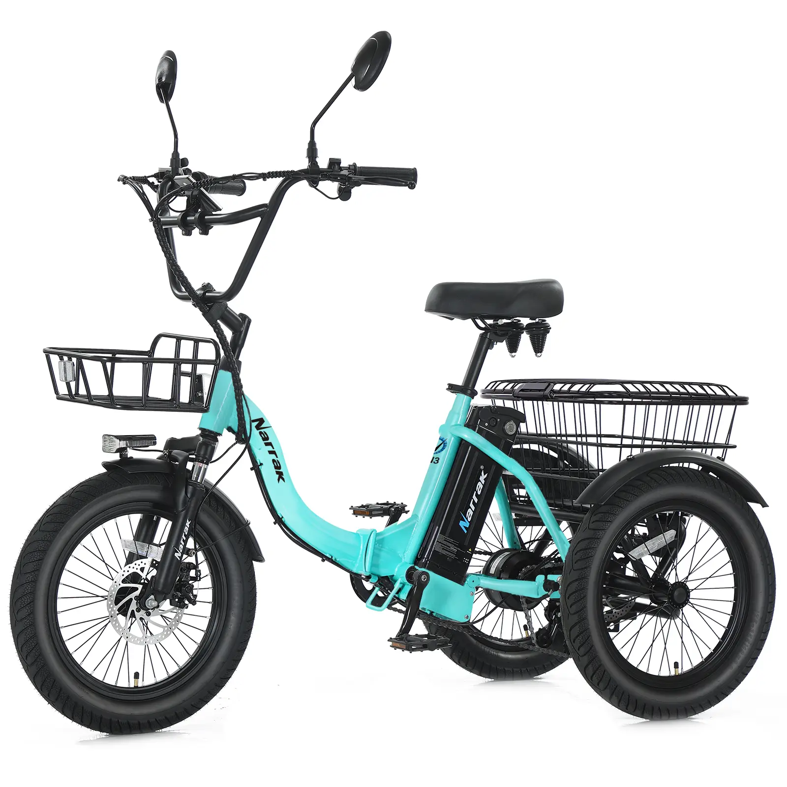 Unisex Folding Electric Tricycle for Adults - 3-Wheel Fat Tire Bike, 700W-1100W, Removable Battery, Large Grocery/Cargo Basket, Adjustable & Ergonomic Saddle, for Daily Commute & Shopping, Large Basket