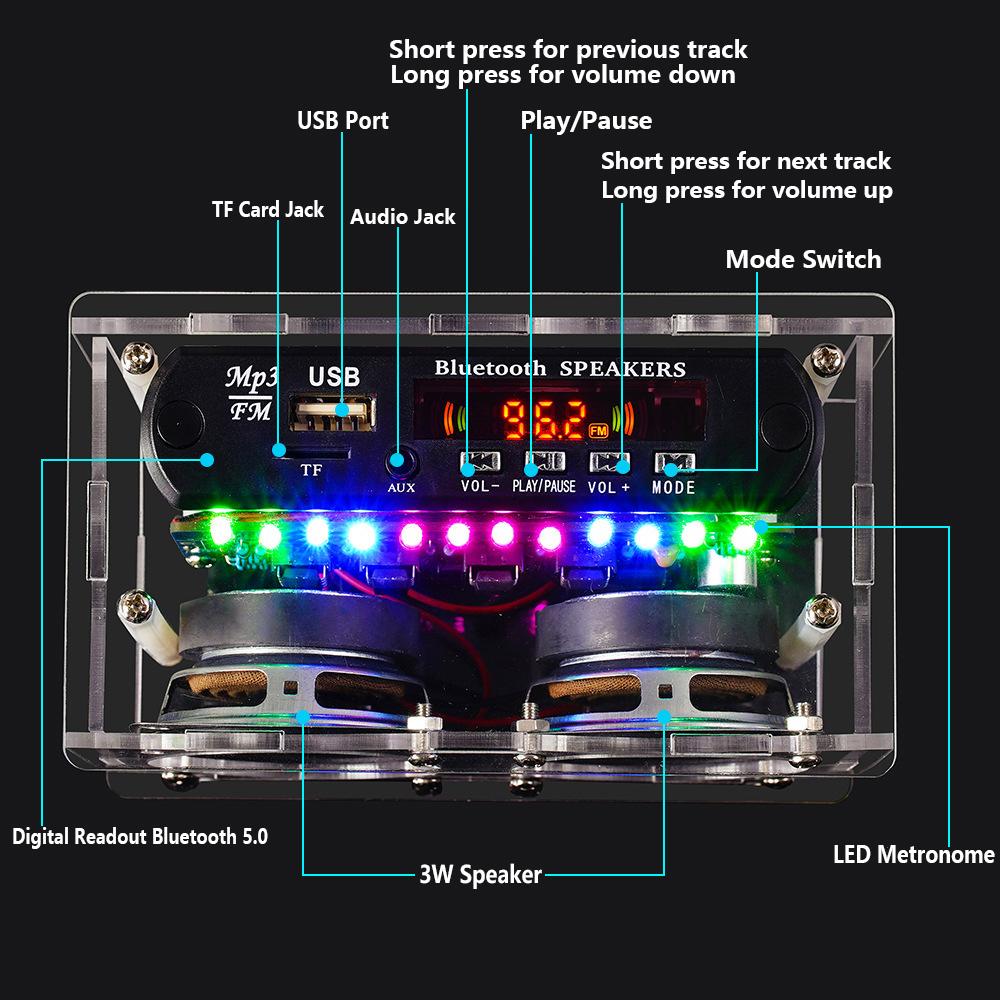 Soldering kit， radio kit， diy bluetooth speaker kit， DIY Bluetooth-Compatible Speaker Kit,Recording Function FM Radio Soldering Practice Kit with LED Spectrum,TF/AUX/Bluetooth/USB Support,Remote Control Soldering Project for Indoor/Outdoor Use