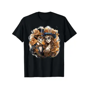 Cotton T-Shirt Featuring Sugar Skull Design for Day of the Dead Celebration