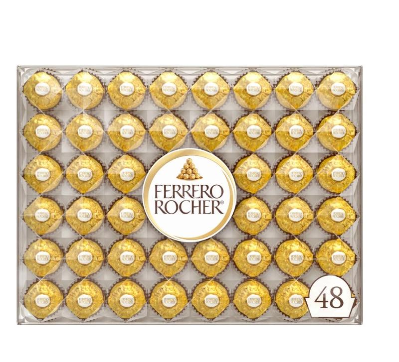 Ferrero Rocher Premium Milk Chocolate Hazelnut 48 ct - Delicious Combo of Hazelnut Milk Chocolate & Crispy Wafers Snack Box