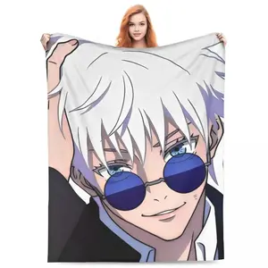 Gojo Satoru Jujutsu Kaisen Anime Flannel Blanket - Premium Flannel Material Plush Soft Warm Throw for Bed Sofa Decoration Bedspreads Valentine's Day Birthday Christmas Gift