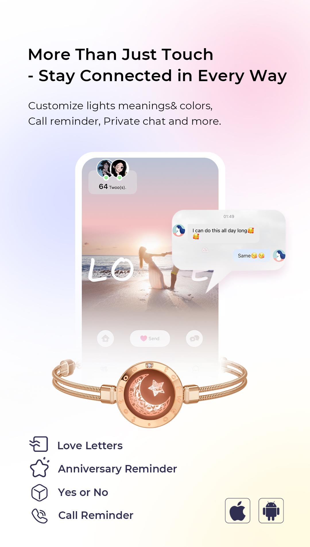 Totwoo Long Distance Touch Bracelets for Couples, Sun & Moon Design, Smart Love Connection, Best Gifts for Boyfriend, Girlfriend, Family & Friends, Relationship & Friendship Wearable Bracelets for Distance Love & Communication