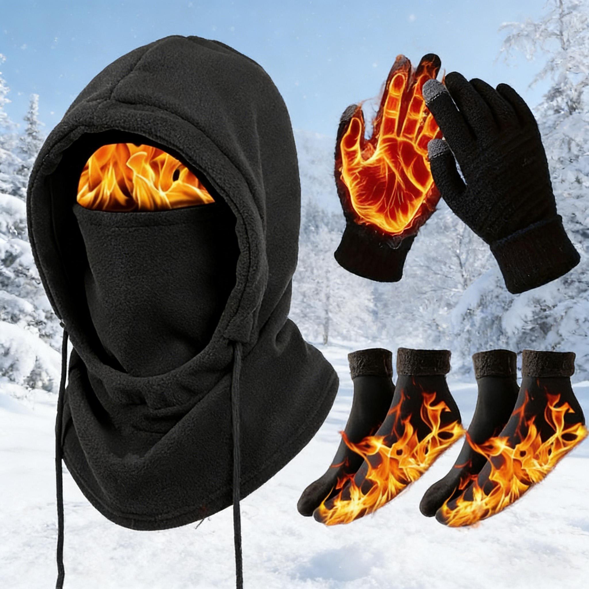Unisex winter warm set with windproof full-face mask, touchscreen gloves and thermal socks