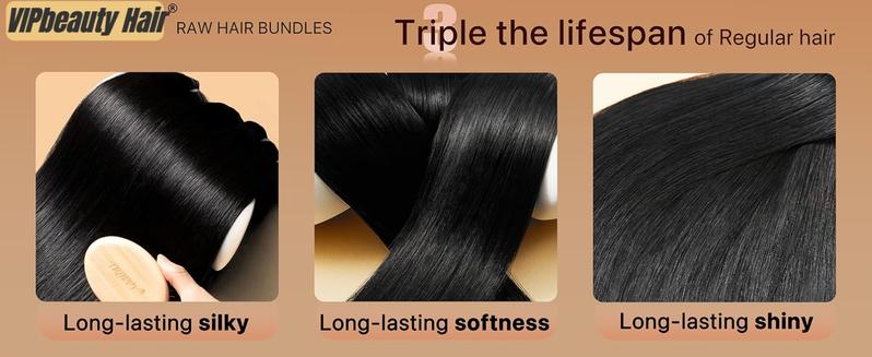 VIPbeauty Raw Bundles Human Hair Straight, No Tangle Shedding, Keep Texture Silky Soft After Multiple Washes, 16A Raw Indian Hair Bundles , Triple Lifespan 3X