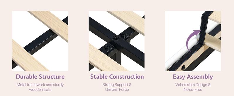 AMERLIFE Floating Bed Frame with Adjustable LED Headboard, Cute Leather Upholstered Platform Bed Frame with Wood Slats Support, Easy Assembly/Best Gift Ideas/Christmas Gifts