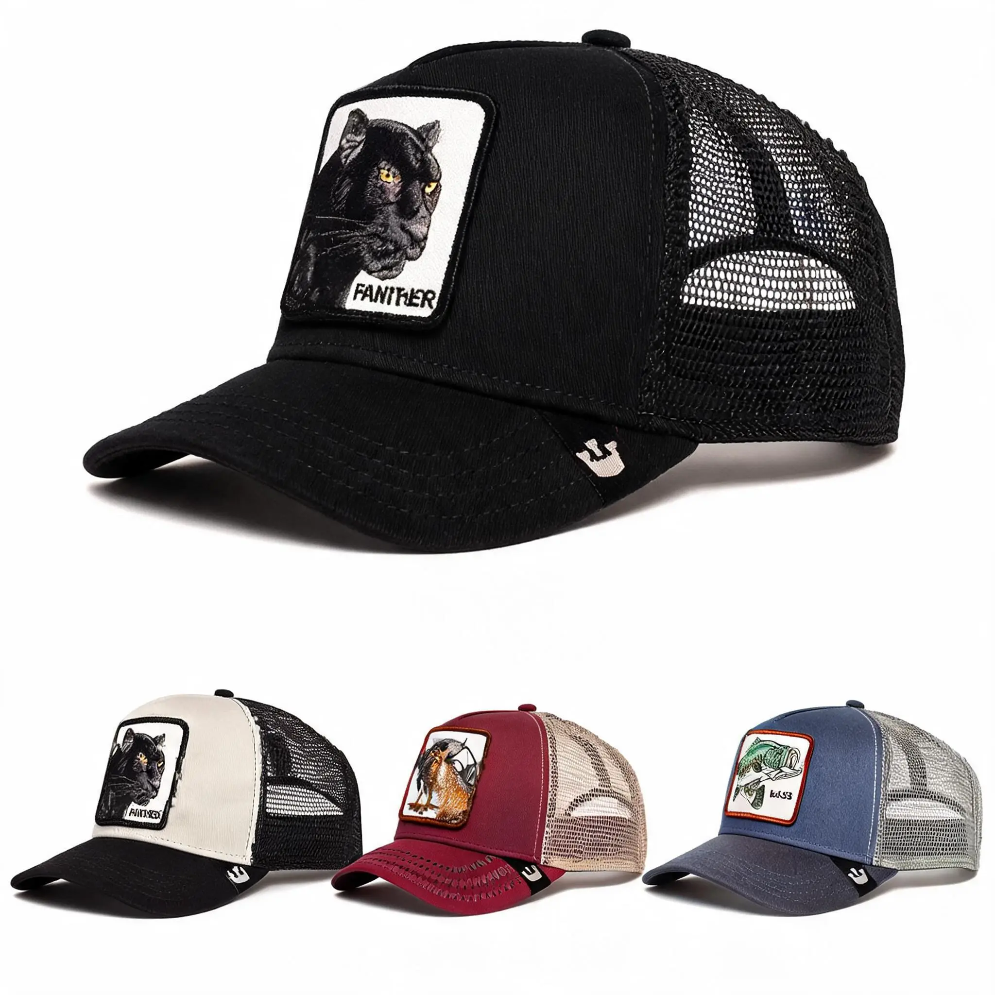 Animal Baseball Cap Cartoon Mesh Embroidery Truck Driver Cap Black Panther Tiger Wolf Mesh Cap