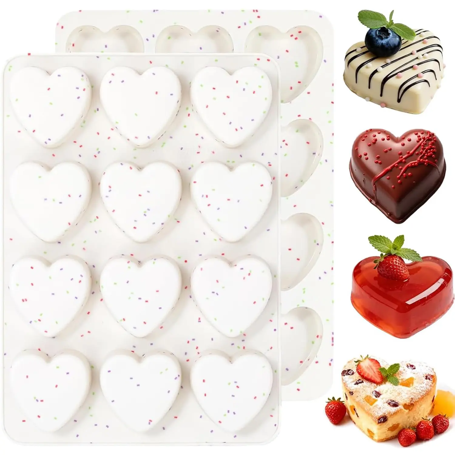 Heart Silicone Mold 2Pcs Valentines Silicone Molds 2 Inch Heart Chocolate Candy Moulds Cake Pan Anniversary Chocolate Baking Mould for Baking Cake Jelly Pudding Fondant Muffin Soap Candle Ice Cubes