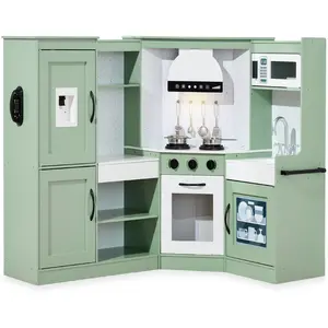 Best Choice Products Pretend Play Corner Kitchen, Interactive Wooden Kids Set w/ Lights & Sounds