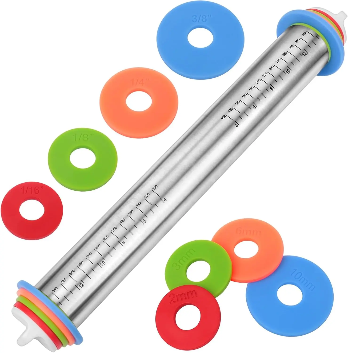 Stainless Steel Adjustable Rolling Pin with Adjustable Rings - Corrosion Resistant Bakeware, Thickness Adjust Baking Tool for Cookies, Fondant, Baking Tools, Kitchen