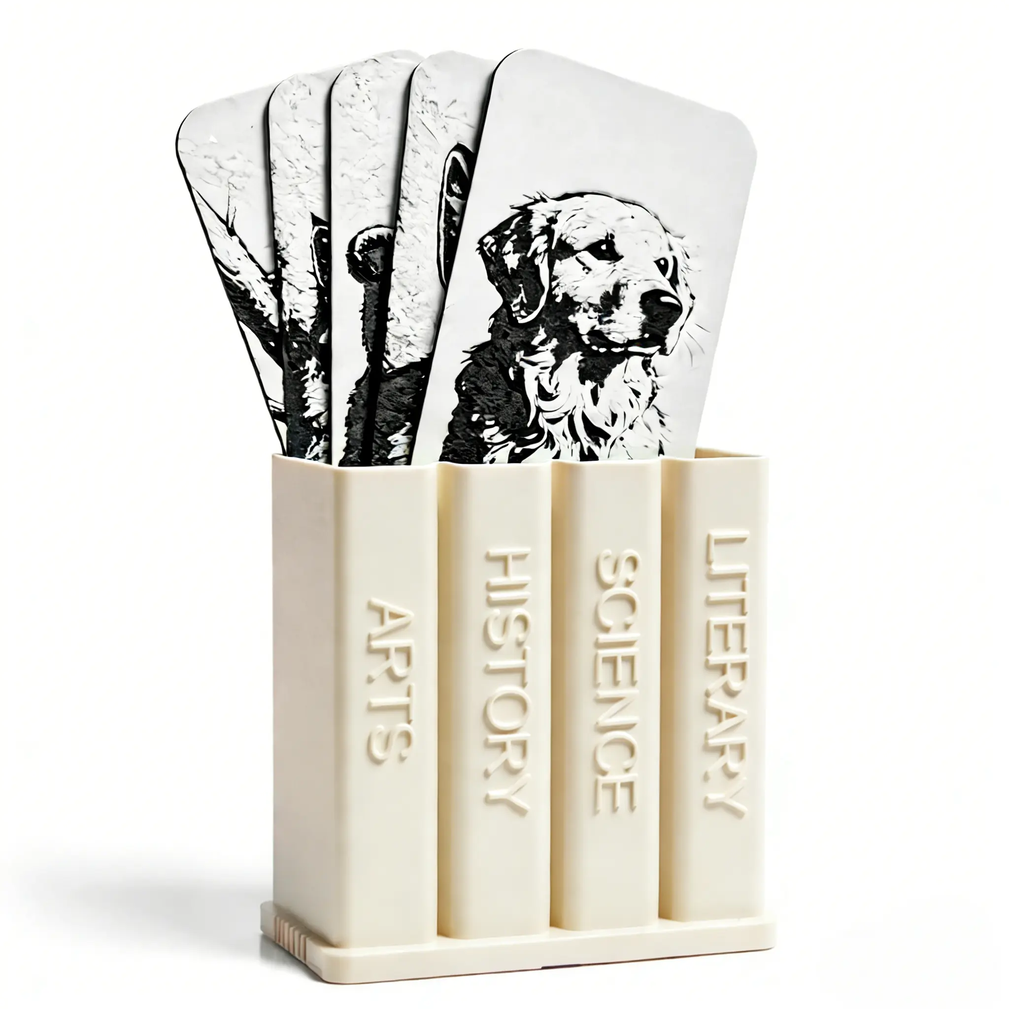 Kavilin Book Shaped Bookmark Holder, Bookmark Organizer Box for Desk & Bookshelf, Cute Bookish Storage Display for Bookmarks, Pens & Small Accessories （ivory white）