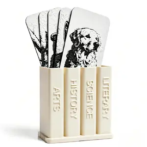 Kavilin Book Shaped Bookmark Holder, Bookmark Organizer Box for Desk & Bookshelf, Cute Bookish Storage Display for Bookmarks, Pens & Small Accessories （ivory white）
