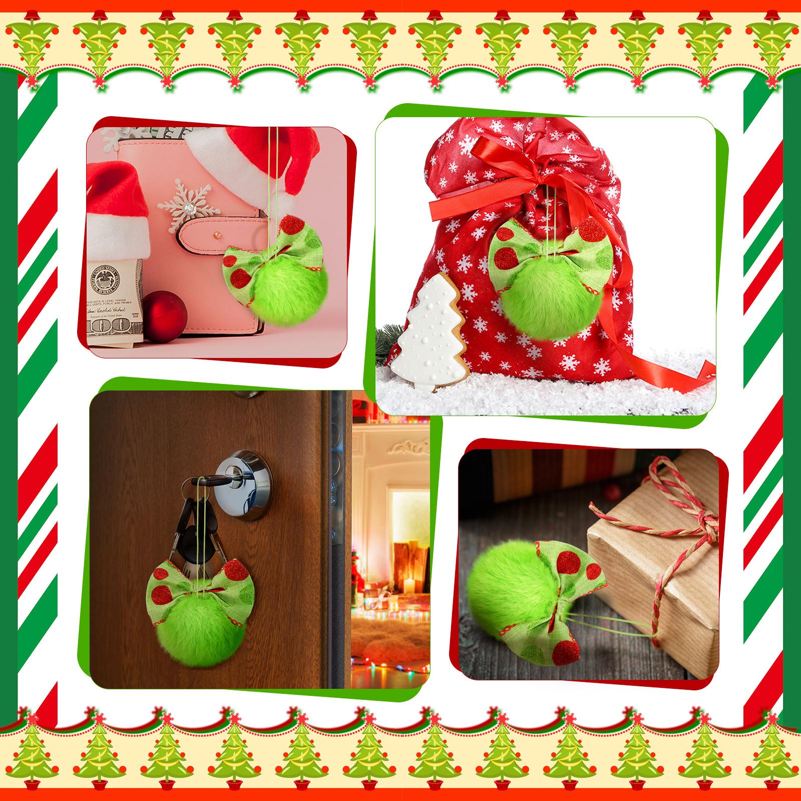 Christmas Clearance Sale Christmas Ornaments 12 Pcs Lime Green Furry Christmas Balls with Bows or Red Heart Cute Green Monster Christmas Decorations Hanging Ornaments for Xmas Tree Holiday Party Home Wall Christmas Decor Christmas White Elephant Gifts