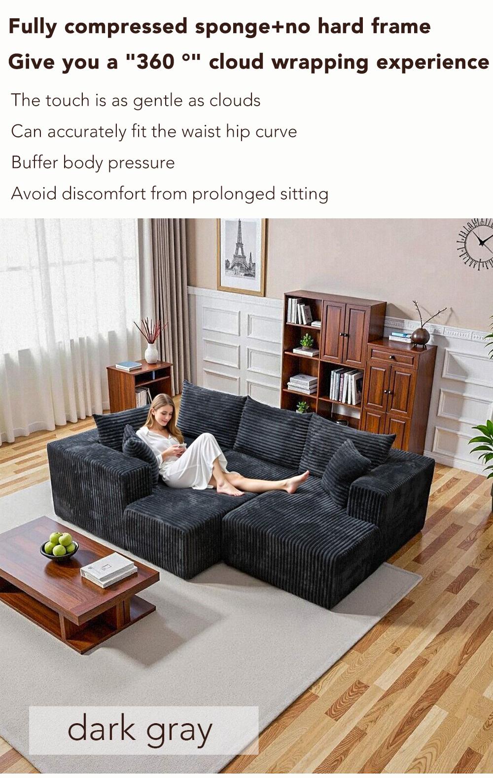132'' U-shape Modular Corduroy Sofa Modern Living Room Comfortable No Assembly Needed Popular Boneless Sectional Couch Loveseat Couch Sleek boneless sectional couch bean bags furniture living room