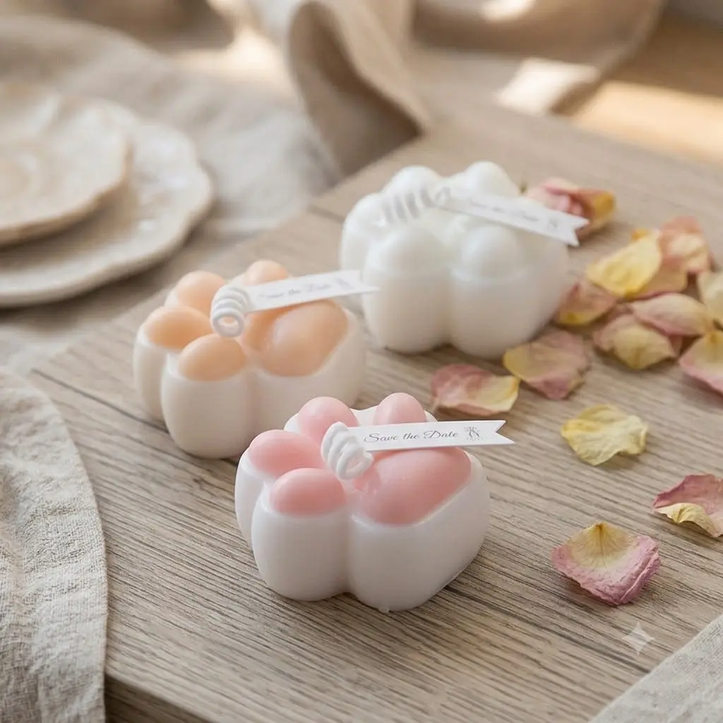 3-Pack Cute Cat Paw Scented Candles (Beige, Milk White, Soft Pink) - Eco Soy Wax, Rose Fragrance, 4H Burn Time & Smokeless Handcrafted Gift Set