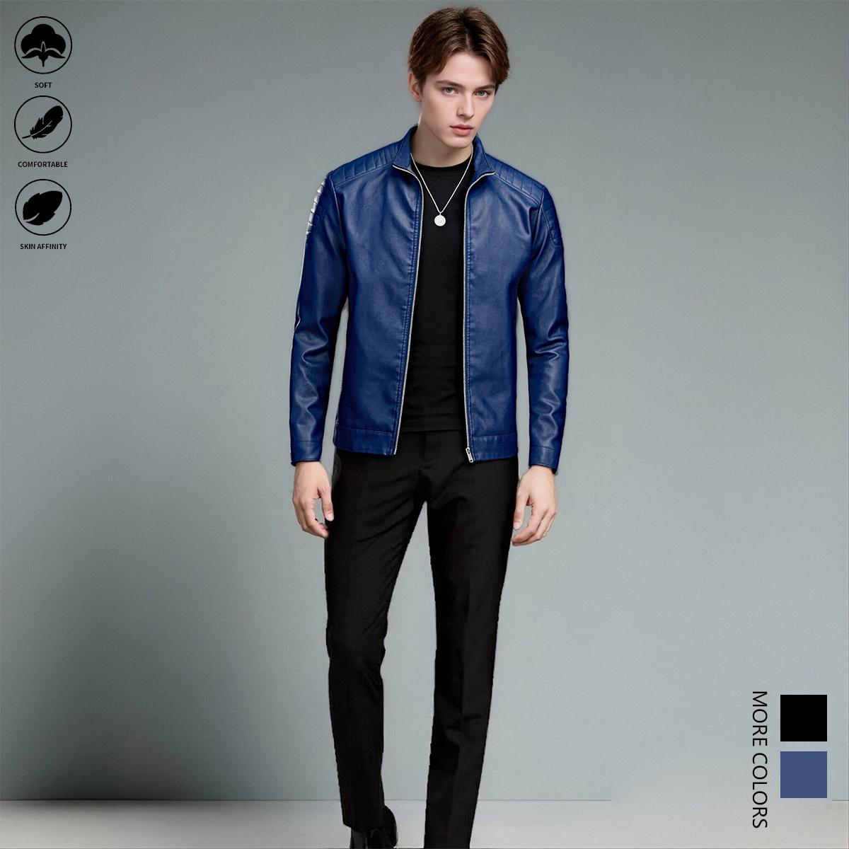 Men's Leather Jacket Slim Fit Casual Turn-Down Collar Long Sleeve Black Fabric Suitable for Outdoor Activities Daily Life Motorcycle Boys Gift Ideas Affordable Well-Fitting Men's Easy to Match Winter Present for Brother Men's Jacket