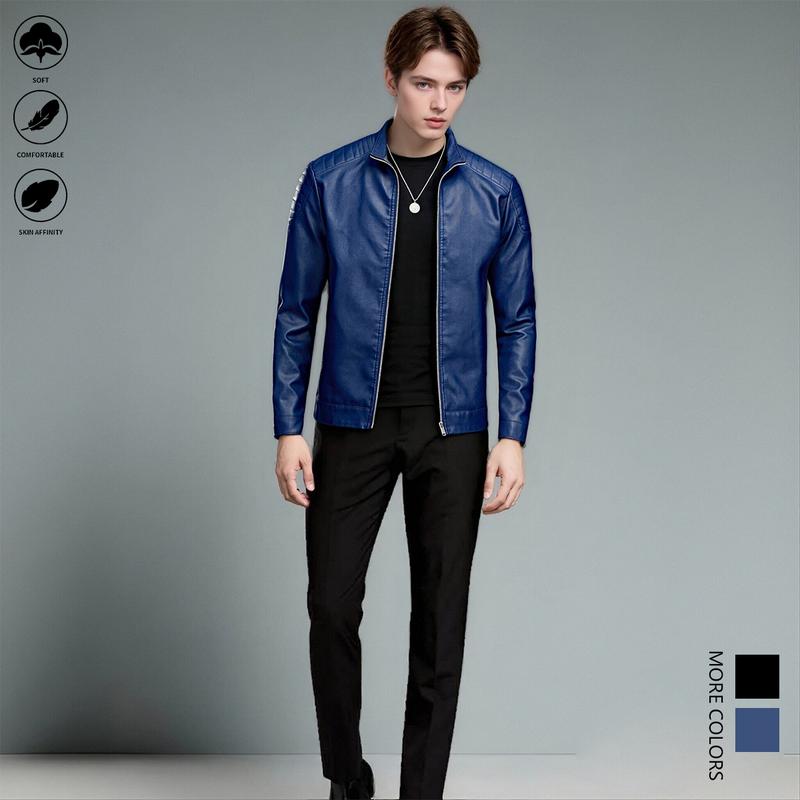 Men's Leather Jacket Slim Fit Casual Turn-Down Collar Long Sleeve Black Fabric Suitable for Outdoor Activities Daily Life Motorcycle Boys Gift Ideas Affordable Well-Fitting Men's Easy to Match Winter Present for Brother Men's Jacket
