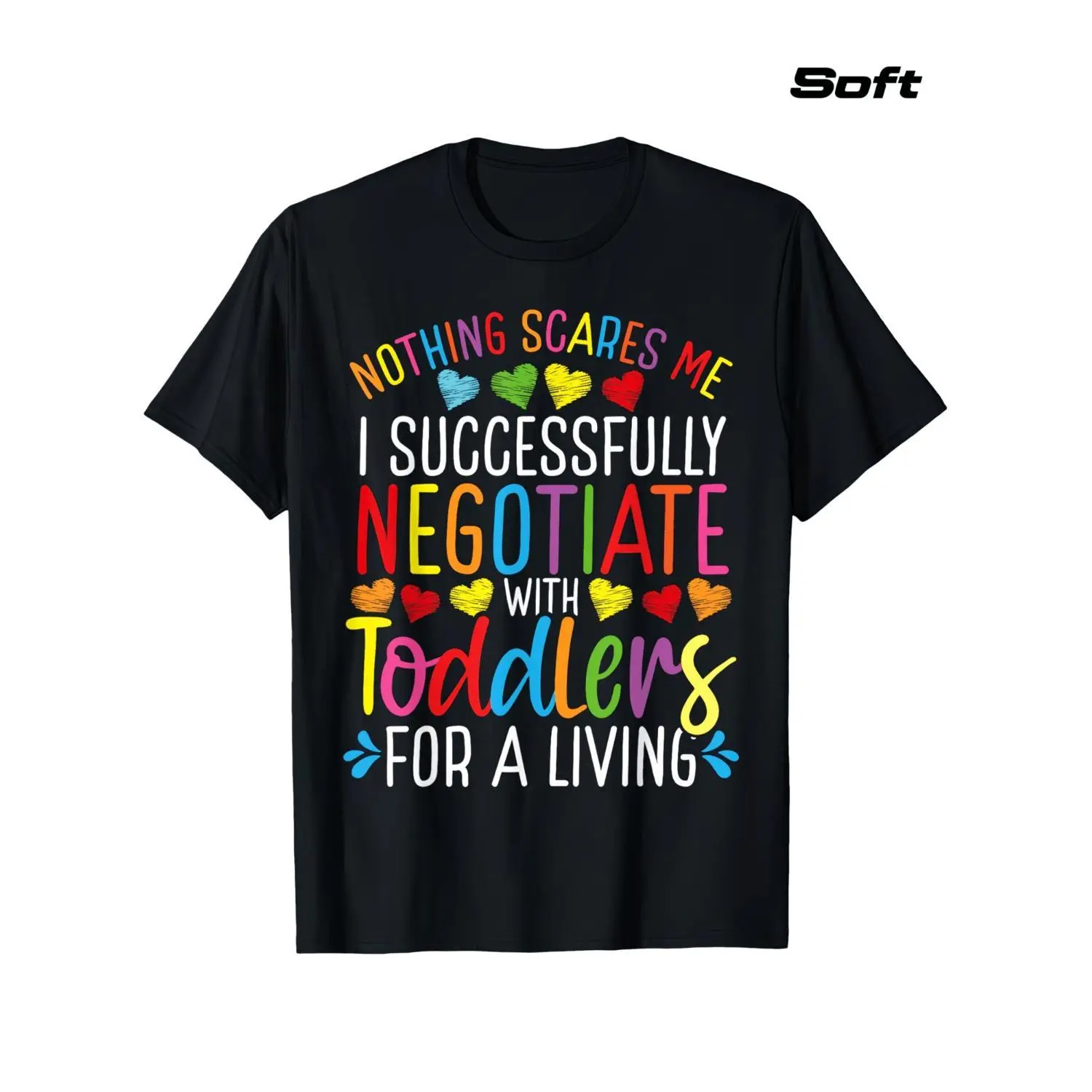 Men's Graphic T-Shirt with 'Childcare Teacher' Print, Fitted Cut Soft Cotton Top, Casual Shortsleeve Crew Neck Streetwear, Menswear
