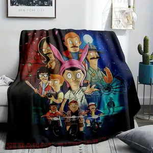 Strange Burger Things Blanket Funny Burger Family Parody Print Sci Fi Horror 80s Retro Mystery Mashup Soft Flannel Fleece Throw Animated Sitcom Crossover Cozy Bedding Gift