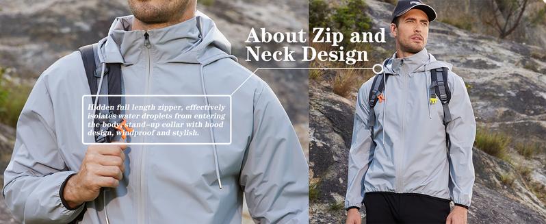 COOFANDY Men's Packable Rain Jacket Lightweight Waterproof Raincoat with Hood Outdoor Running Hiking Cycling