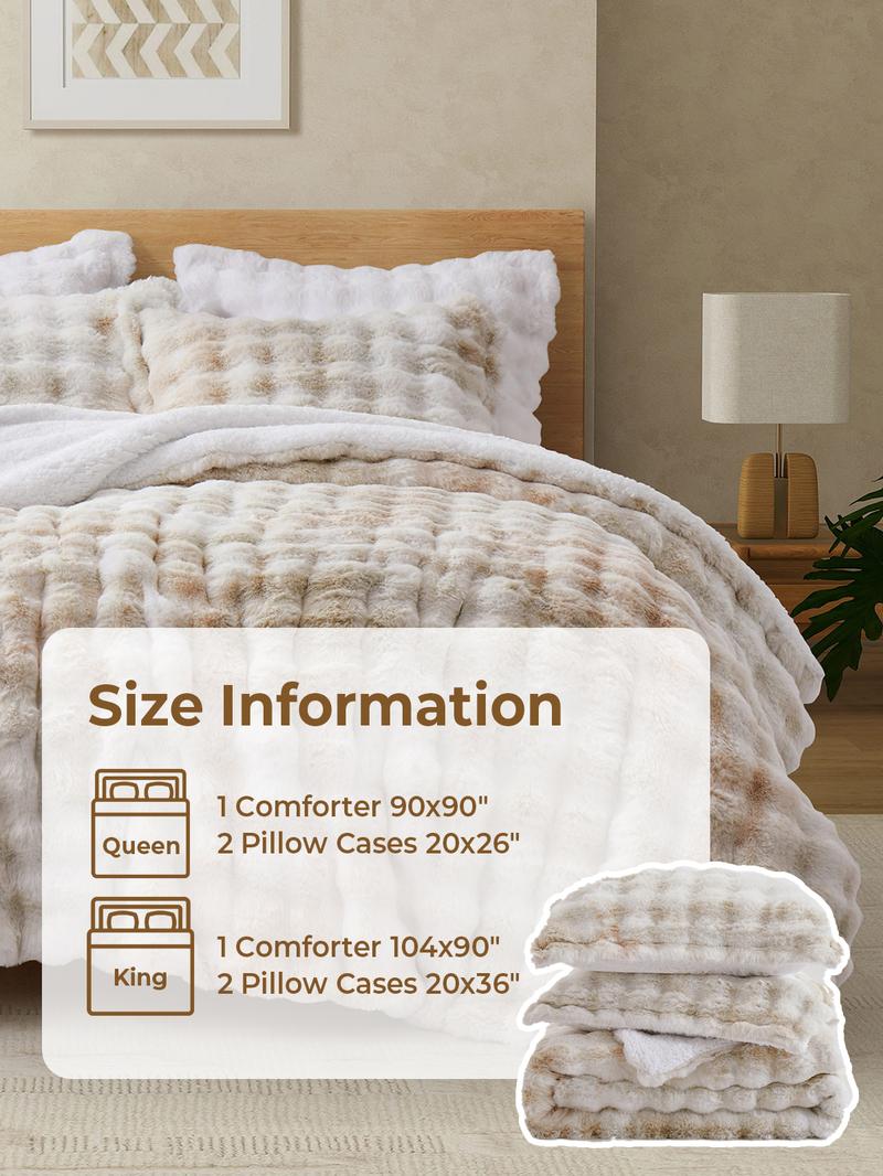 PEACE NEST 3-Pieces Plush Down Alternative Comforter Set Queen King Sizes with 2 Pillowcases Soft & Cozy Ultra & Comfortable Warm & Luxurious Bedding Set