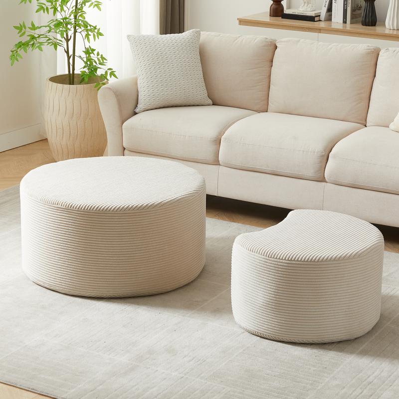 Niccae Modern Round Coffee Table Set - Upholstered Foam Ottoman & Side Table, No Assembly, Multi-Purpose for Living Room Bedroom