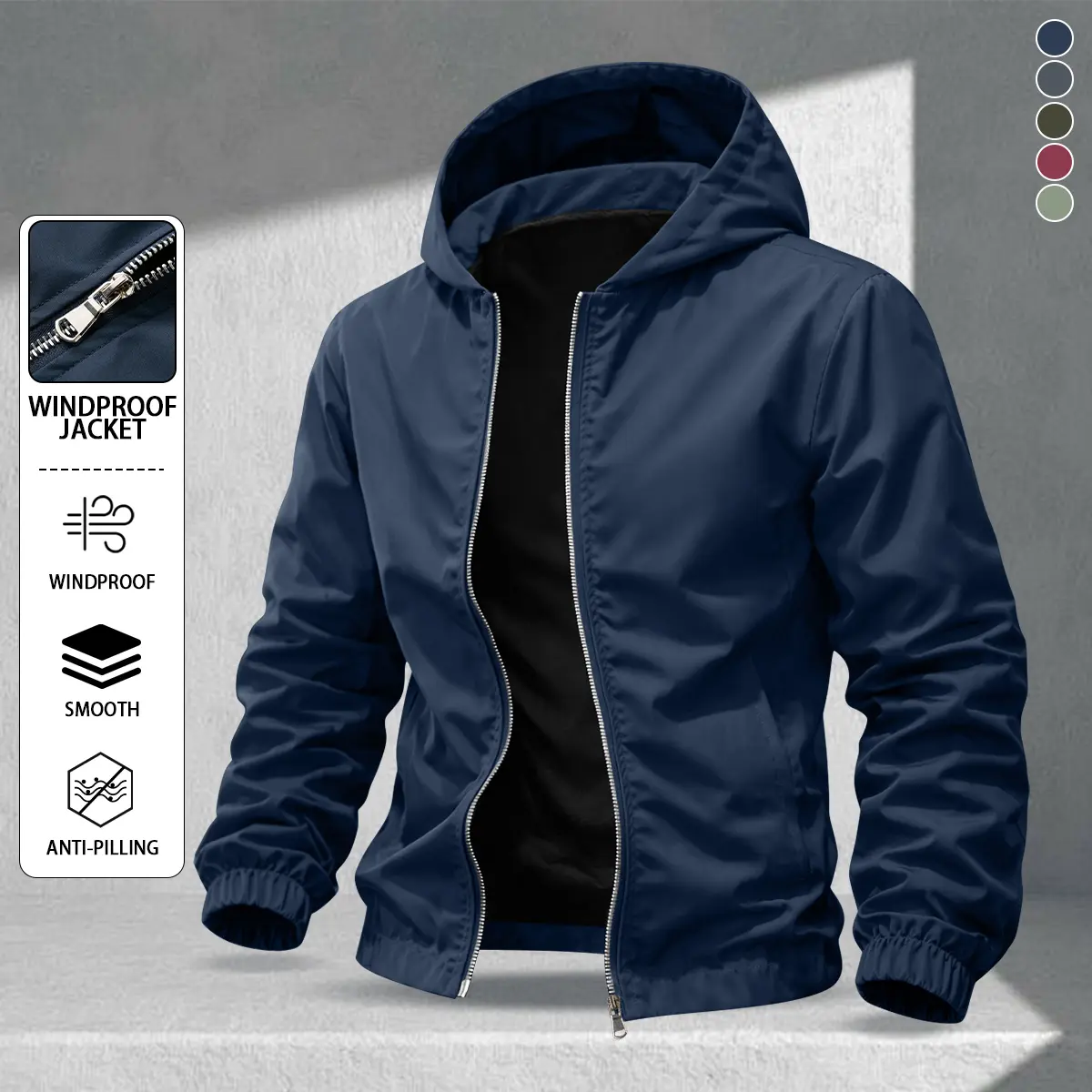 Men’s casual hooded jacket with a comfortable, wear-resistant, windproof exterior and a minimalist design. Suitable for outdoor activities, daily commuting and work, parties, and dates. A lightweight sports-casual jacket for spring and summer.